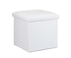 Relaxdays Taburete con Espacio de Almacenamiento, Piel sintética, Acolchado de Espuma, Tapa Plegable, Asiento de Cubo HBT 38 x 38 x 38 cm, Color Blanco, 1 Unidad