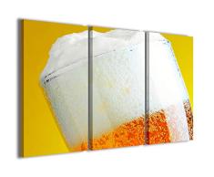 Impresión sobre lienzo, Beer II cuadros modernos jarra cerveza en 3 paneles ya enmarcados, listo para colgar, 120 x 90 cm