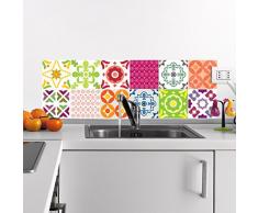 Ambiance-Live 12 pegatinas adhesivos carrelages | adhesivo adhesivo azulejos – Mosaico Azulejos de pared de baño y cocina | azulejos adhesiva – MULTICOULEUR – 10 x 10 cm – 12 piezas
