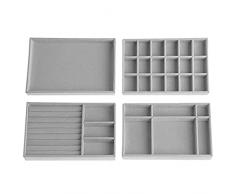Lumeiy Juego de Expositores de Joyas Juego de Organizadores de Joyas, Caja de Almacenamiento ExtraÃble para Pendientes/Collares/Pulseras/Anillos Juego de 4, LU002-Gray