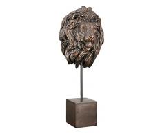 Casablanca - Figura Decorativa de Escultura con Cabeza de leÃ³n sobre Base XL - 3D Cabeza de Animal de Resina - Color: Bronce Altura 51 cm