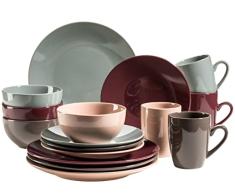 MÃSER 931956 Serie Inoda - Juego de vajilla para 4 personas (16 piezas, plato de postre, cuenco de cereales y taza de cafÃ©, vajilla redonda de gres