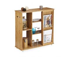 Relaxdays Carrito de server de bambú, con ruedas, 5 compartimentos, HxWxD: 85 x 90 x 31 cm, revistero, unidad de estantería (madera de bambú, asa, madera, Natural marrón, bambú