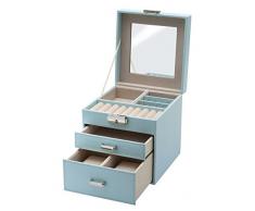 Clauss Caja Joyero, Piel Sintética, Fieltro, Azul Celeste, 14.5x14.5x15 cm