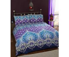 Asha Mujer india Diseño, funda de edredón y 2 funda de almohada ropa de cama juego de cama, azul/morado