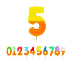 Talking Tables Vela naranja y amarilla número 5 para tartas | Decoración colorida para tartas de cumpleaños para fiestas infantiles, niños 5, 15, 50, niñas, aniversario, hito