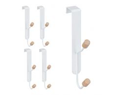 Relaxdays Dekohaken24 - Juego de 5 ganchos para puerta (hierro y madera, 16 x 2 x 7 cm), diseño escandinavo, color blanco y natural