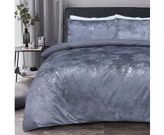Sleepdown Juego de Funda de edredÃ³n de Terciopelo de mÃ¡rmol, Color Gris metÃ¡lico, Funda de edredÃ³n y Fundas de Almohada de fÃ¡cil Cuidado, Doble (200 x 200 cm)