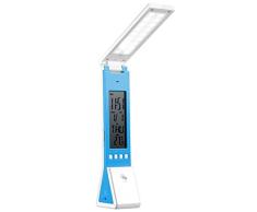 CristalRecord - LÃ¡mpara de escritorio juvenil Azul Multix LED 1.8W, Linterna, Reloj digital, Alarma, TermÃ³metro, Calendario, PortÃ¡til con carga USB