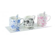 La Cija ParÃ­s Conjunto 2 Tazas, lechera y cucharillas con Bandeja en Porcelana, Blanco, 34.5x12x9.6 cm