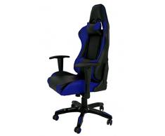 La Silla Española Peñiscola Silla de Oficina Gaming con Reposabrazos, Piel Sintética, Negro y Azul, 51x48x130 cm