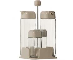 DRW Set de vinagreras con 4 Piezas de Cristal con Soporte acrÃ­lico en Transparente y Blanco 11.5 x 11.5 x 22 cm