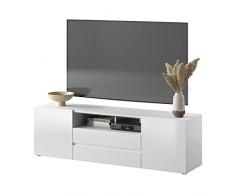 Selsey Bros - Mueble TV Minimalista/Mesa TV/Mueble para SalÃ³n/Mueble TV Moderno (sin LED, Blanco Mate/Blanco Brillante)