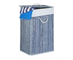 Relaxdays Cesto para Ropa Sucia Plegable con Tapa, Bambú, Gris, 33.5x43.5x65.5 cm
