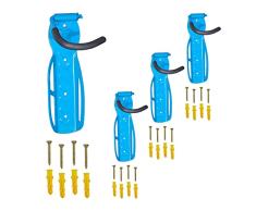 Relaxdays Soportes Bicicleta Pared, Set de 4, Plegables, Ganchos Bici, 26 x 11,5 x 13,5, hasta 25 Kg, Vertical, Azul, 80% Hierro 20% plástico