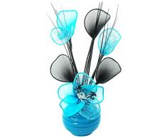 A juego Par de azul flores artificiales en florero negro, decoraciones de mesa, accesorios para el hogar, regalos, adornos, vidrio, Light Teal Blue in Teal Vase, 11.5 x 11 x 32 cm