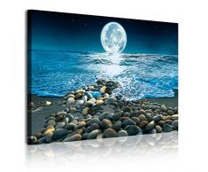 DekoArte - Cuadros Modernos Impresión de Imagen ArtÃstica Digitalizada | Lienzo Decorativo Para Tu Salón o Dormitorio | Estilo Paisaje Nocturno con la Luna iluminando la Playa|1 Pieza 120 x 80 cm