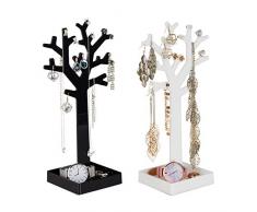 Relaxdays Organizador Joyas Ãrbol, 2 Unidades, AcrÃlico, Negro-Blanco, 28,5 x 14,5 x 9,5 cm