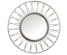 DRW Espejo de Pared Redondo de Metal en Plateado 85x6cm, INT. 41cm