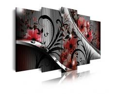 DEKOARTE 245 - Cuadro moderno en lienzo 5 piezas diseño con flores rojas, 150x3x80cm