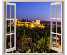 Oedim Vinilo Ventana Alhambra de Granada 85x75cm | Adhesivo Incluido | Decoracion Paredes y Habitaciones | Motivos paisajisticos | Diseño Elegante ...