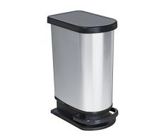 Rotho Paso Refuse - Cubo de Basura con Pedal (50 L, con Etiqueta, Talla única), Color Plateado