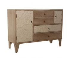 DRW Aparador 4 cajones y 2 Puertas Color Madera, Beige, 110 x 40 x 80 cm.