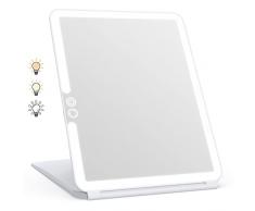 WEILY Espejo Maquillaje con Luz, Espejo Tocador con 72 Luces LED, Pantalla TÃ¡ctil Tres Colores Ajustable Espejo Led, 2000mA USB Recargable Espejo para Viajar (Blanco)