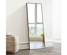 KIAYACI Espejo de Pared de Cuerpo Completo, Espejo de Cuerpo Completo, Espejo de vestidor para Dormitorio, Colgante o apoyado contra la Pared, Marco de aleación de Aluminio (Negro, 43 x 16 Pulgadas)
