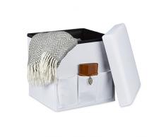 Relaxdays Baúl Puff Taburete con Tapa, Lino, Blanco, 38 x 38 x 38 cm
