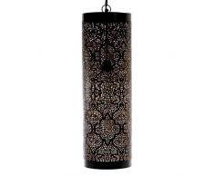 Emporio artes Emporio luces marroquí hecho a mano marroquí lámpara colgante tubo en tikoni grabado, hierro, interior dorado, negro, E27, 40 W