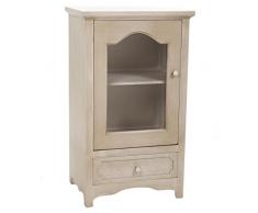 Creaciones Meng Vitrina Lac Envejecido 1 Cajón y Puerta de Cristal, MDF, Blanco Viejo, 54x103x40 cm