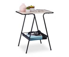 Relaxdays Mesa Auxiliar con revistero (Metal, Tablero de Fibra de Densidad Media, 55 x 45 x 35 cm), Color Negro y Natural, 55x45x35cm