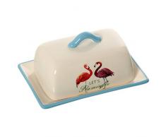 DRW - Mantequera de Ceramica con Decoracion de flamencos 18x12x9cm