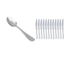 Amazon Basics â Cuchillos de Mesa de Acero Inoxidable con Borde Redondeado, Juego de 12 + Cucharas de Sopa de Acero Inoxidable, con Punta Redonda, Juego de 12