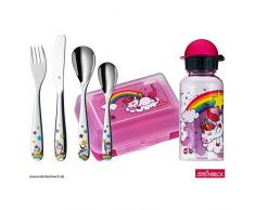 WMF Unicornio - Vajilla para niños 6 piezas, incluye fiambrera, cantimplora y cuberterÃa (tenedor, cuchillo de mesa, cuchara y cuchara pequeña) Kids infantil