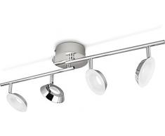 Philips Mackinaw - Lámpara de techo, foco LED para techo y pared Orientable, 4 puntos de luz, LED integrado, color aluminio