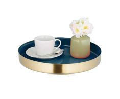 Relaxdays Servir Redonda con Borde, Desayuno en la Cama, Acero Inoxidable, 4 x 32 cm, Bandeja Decorativa, Color Dorado, 100%, Verde/Oro, 4x32 cm