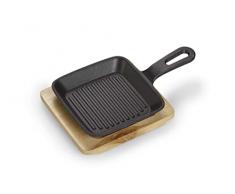 Echtwerk Sartén de hierro fundido, cazuela cuadrada con tabla de servir, tiras de barbacoa, ya horneadas, apta para horno, barbacoa, barbacoa e inducción, ideal para cocinar y servir
