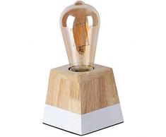 BarcelonaLED LÃ¡mpara de Mesa Madera Vintage NÃ³rdico Industrial Blanco con Casquillo E27 y Cable Trenzado de Tela para Bombilla Edison Lectura Mesita de Noche SalÃ³n Estudio Escritorio