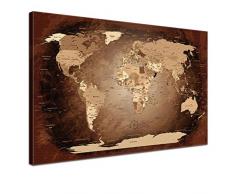 LanaKK mapamundi con corcho para fijar los destinos - Lámina sobre bastidor camilla en marrón, enmarcado en una parte, 60 x 40 cm, español