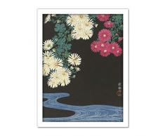 Ohara Koson Chrysanthemums Running Water Japanese Artwork Framed Wall Art Print 18X24 Inch Agua japon�s pared