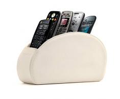 Londo - Soporte para Mando a Distancia con 5 Bolsillos, Espacio para DVD, BLU-Ray, TV, Roku o Apple TV, Mando a Distancia, Piel con Forro de Ante (Blanco)