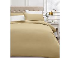 AmazonBasics - Juego de funda nórdica de satén de algodón de 400 hilos - 230 x 220 cm/ 50 x 80 cm x 2, Beige