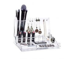 Relaxdays Organizador de Maquillaje, Joyero, Acrílico, Transparente, Fibra, estándar