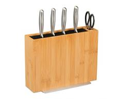 Relaxdays Bloque Cuchillos Cocina con Soporte Tijera, Taco Portacuchillos BambÃº y PlÃ¡stico, 23x30x12 cm, Natural/Negro