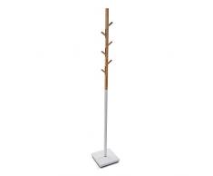 Versa 18790704 Perchero de pie Blanco Berlin, 176x25x25cm,Metal/madera,6 ganchos