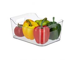 Relaxdays Organizador de Nevera 10,5 x 25 x 18 cm, Almacenaje de Alimentos, Caja para FrigorÃfico, con Asa, Transparente