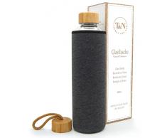 T&N Botella de cristal de 1 litro â Botella de vidrio de 1 l con funda de neopreno â Botella de agua a prueba de fugas â Botella de vidrio de borosilicato mÃ¡s gruesa para Ã¡cido carbÃ³nico y jarra