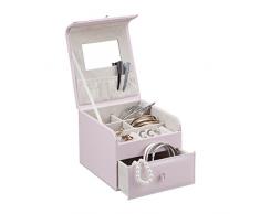Relaxdays Caja Joyero Vintage con Espejo Y Cajón, Piel Sintética, Rosa, 12 X 14.5 X 17.5 Cm